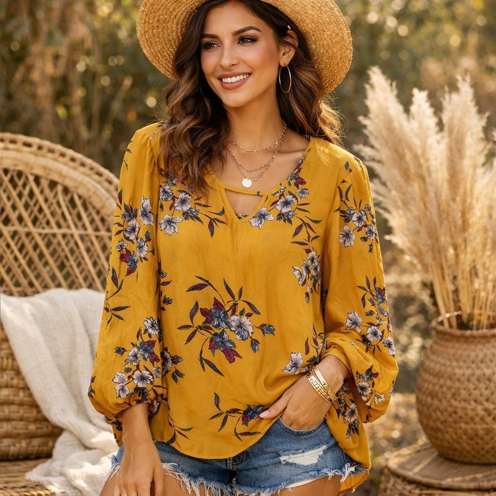 Torrid Floral Blouse Womens‎ 1 Bishop Sleeve Boho Cottagecore Peasant Festival